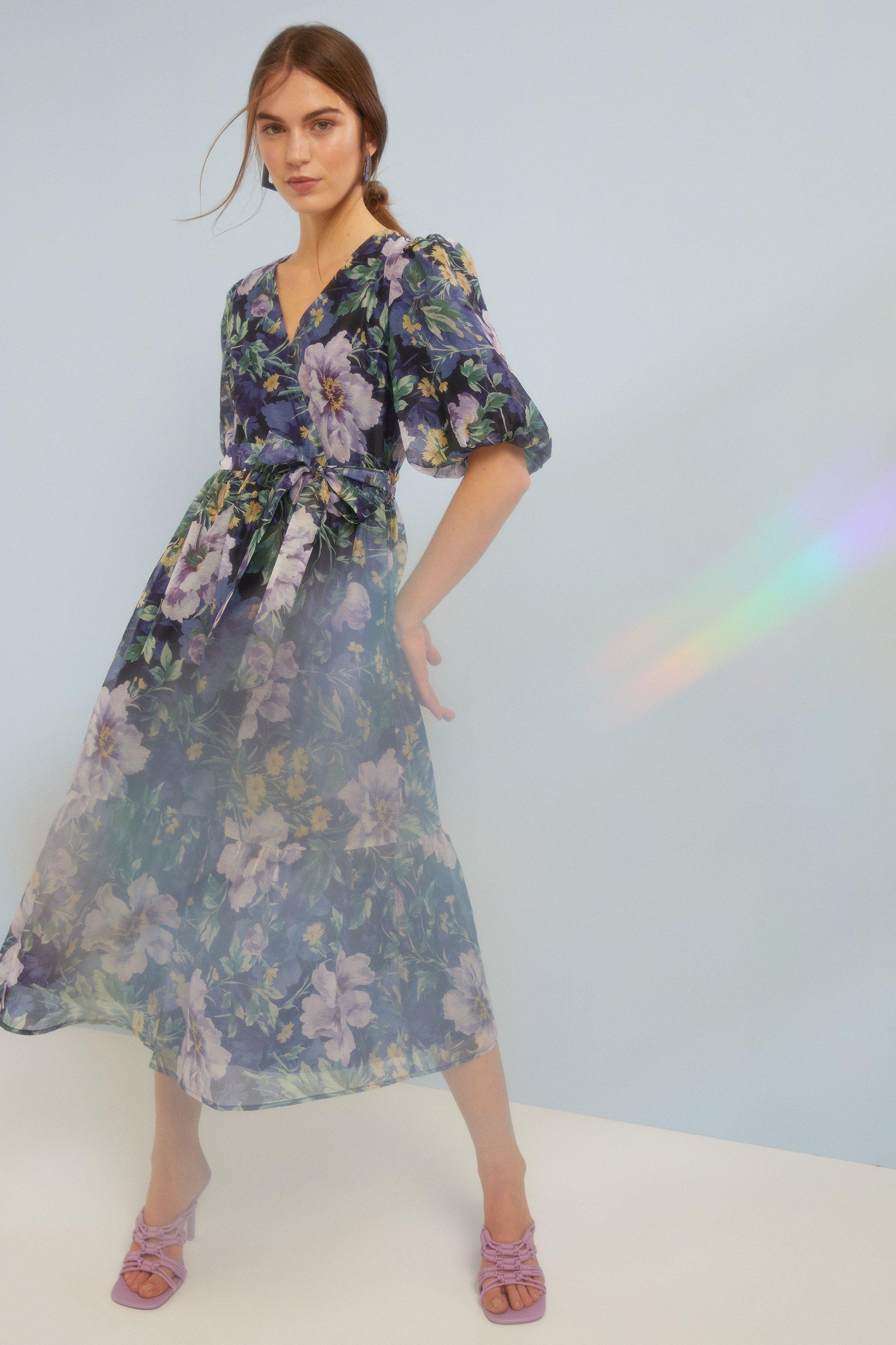 Lyanna Floral Wrap Organza Midi Dress | Oasis
